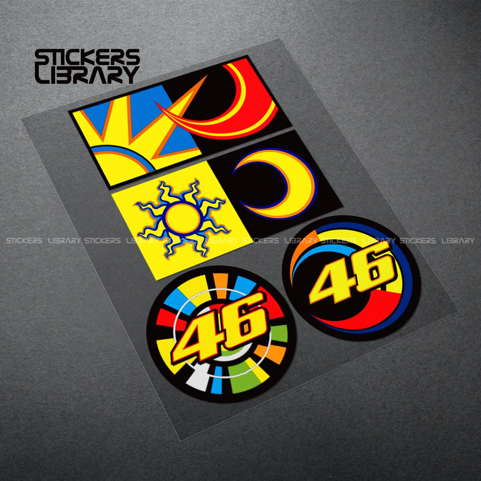 Motorcycle car high quality stickers VR 46 rossi sun and moon decals Vinyl Material for motogp yamaha racing